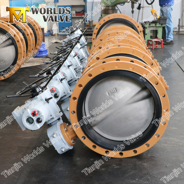 AWWAC504 on / off 전기 액추에이터가있는 더블 플랜지가있는 끝 부분 버터 플라이 밸브