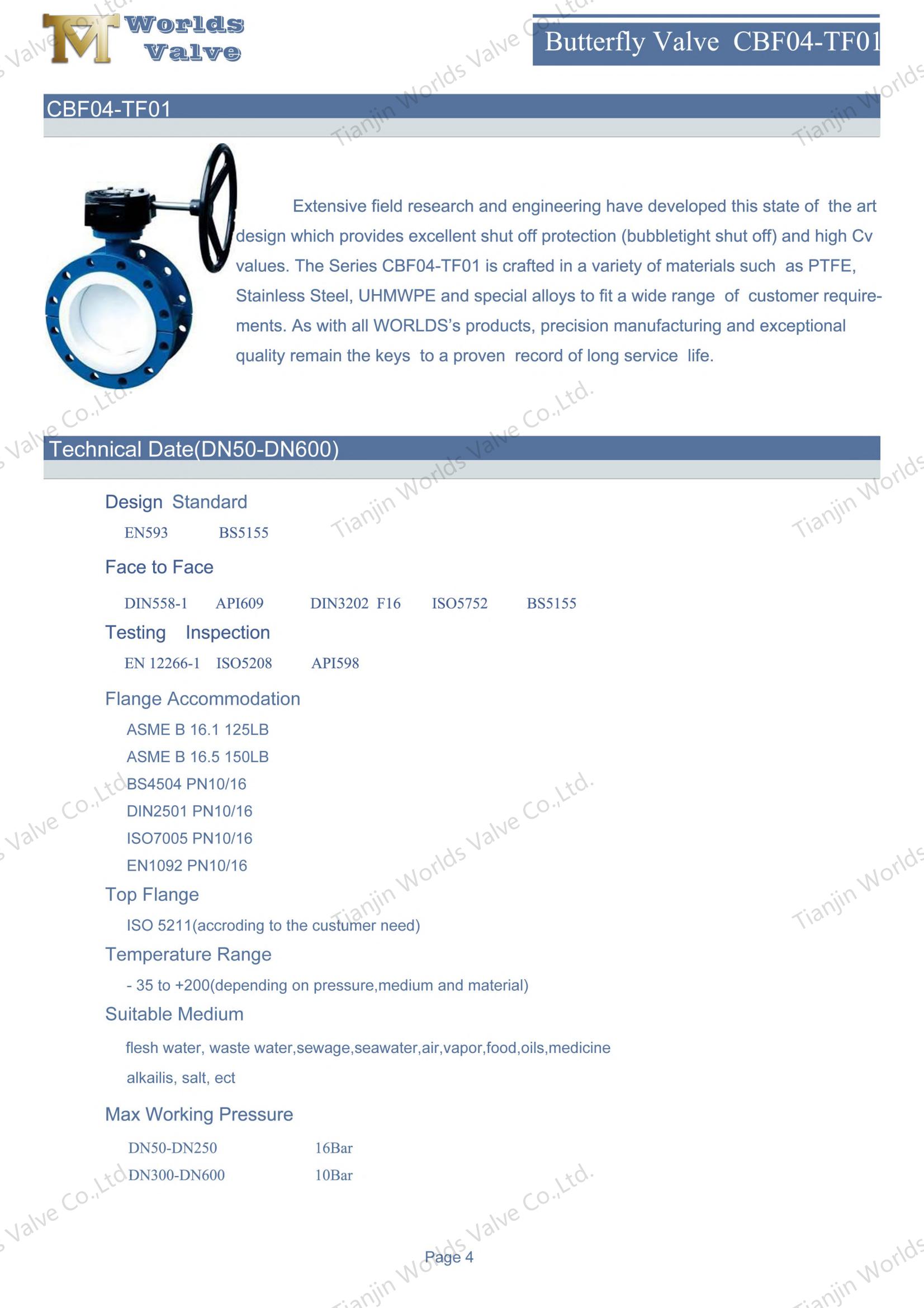 웜 기어 이중 플랜지 PTFE 안감 나비 밸브 (1)