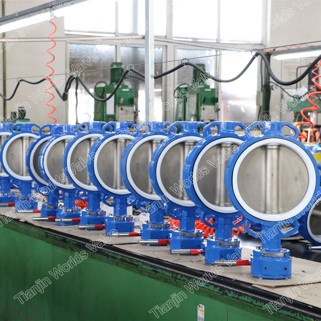 PTFE 라이너 시트 웨이퍼 타입 버터플라이 밸브 FBE 바디 코팅 ASME B16.34
