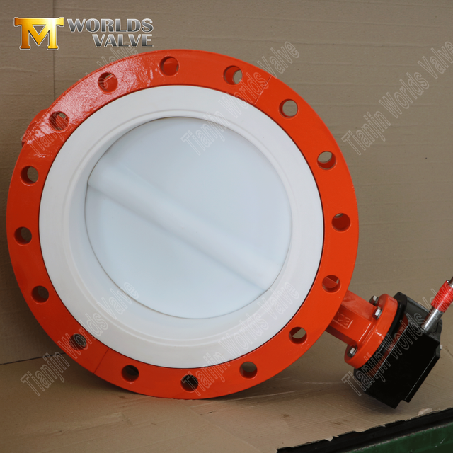 웜 기어 이중 플랜지 PTFE 안감 나비 밸브
