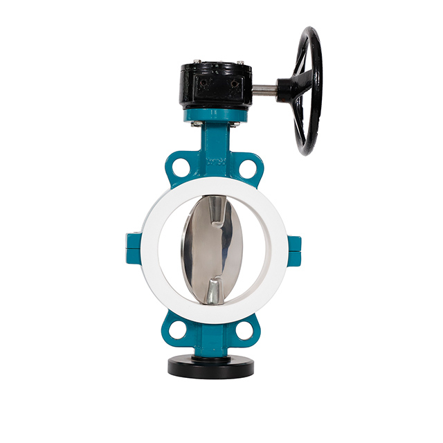 전체 PTFE 라이닝 웨이퍼 버터 플라이 밸브 두 조각 바디, 연성 철 바디, 스테인레스 스틸 디스크 PTFE 시트, 고성능