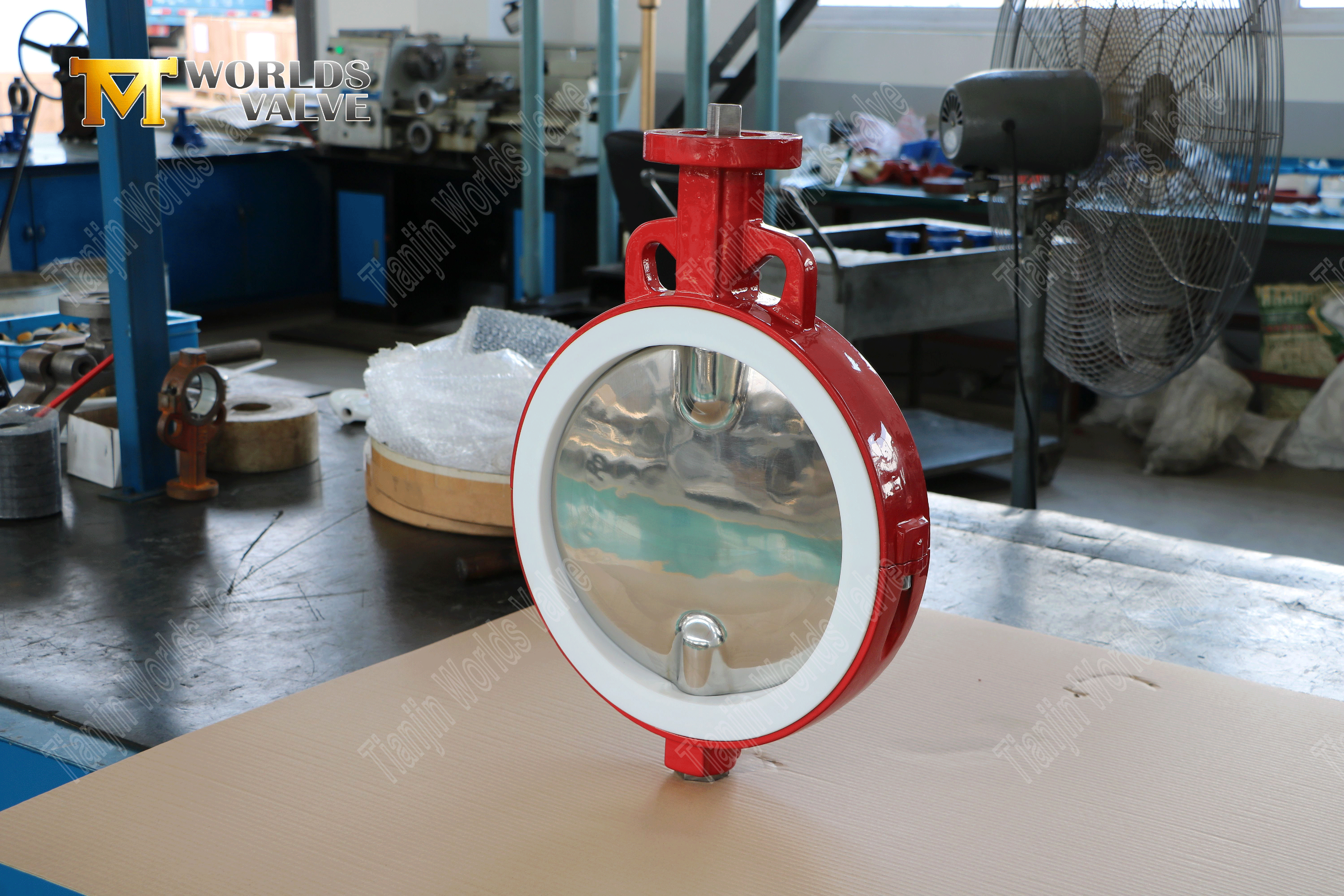광택 디스크와 공압 액추에이터 -1 (6)을 가진 PTFE Lined Butterfly Valve
