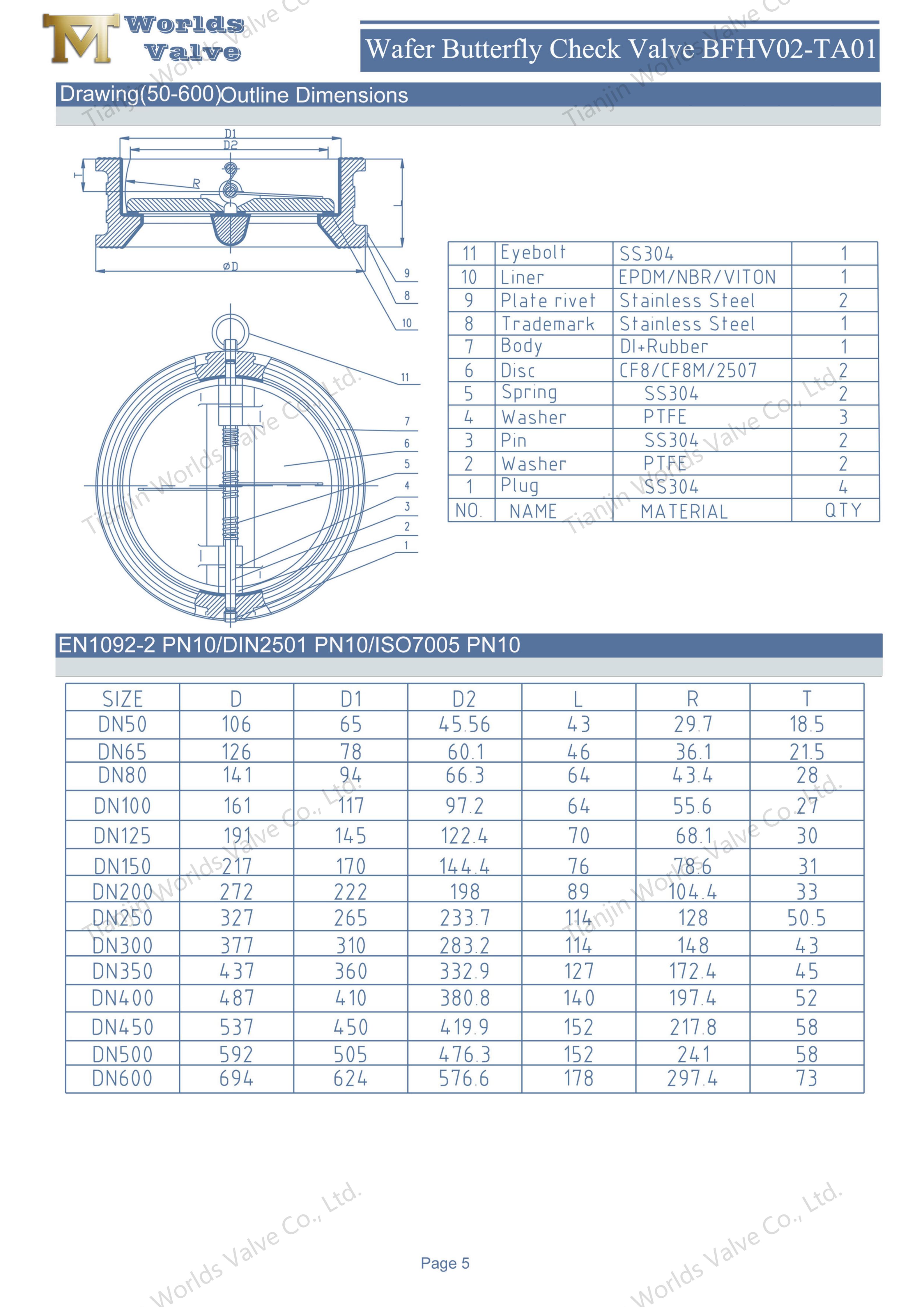 알루미늄 청동 디스크 듀얼 플레이트 웨이퍼 체크 밸브-1